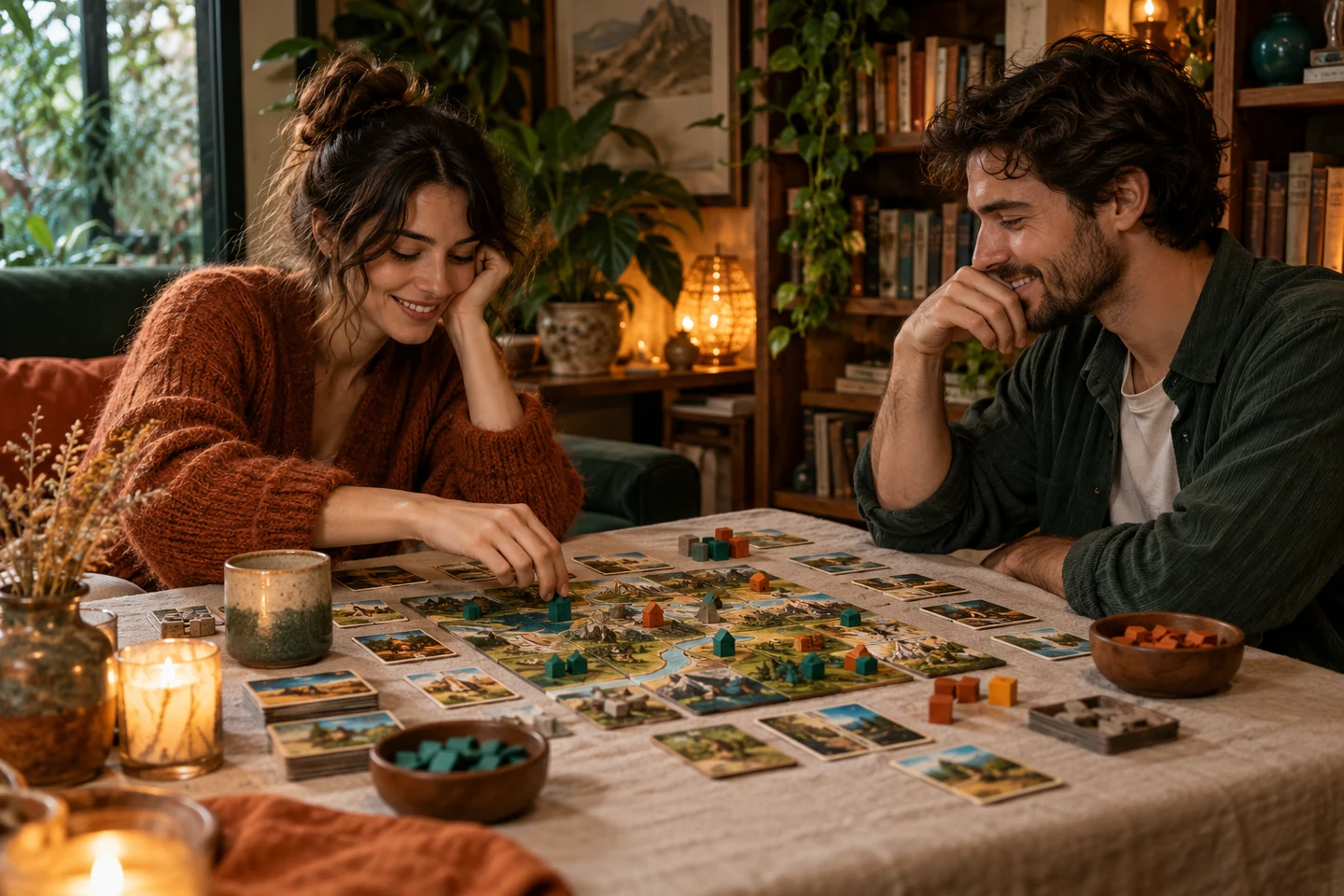 A carefully organised tabletop with clear shared scoring space